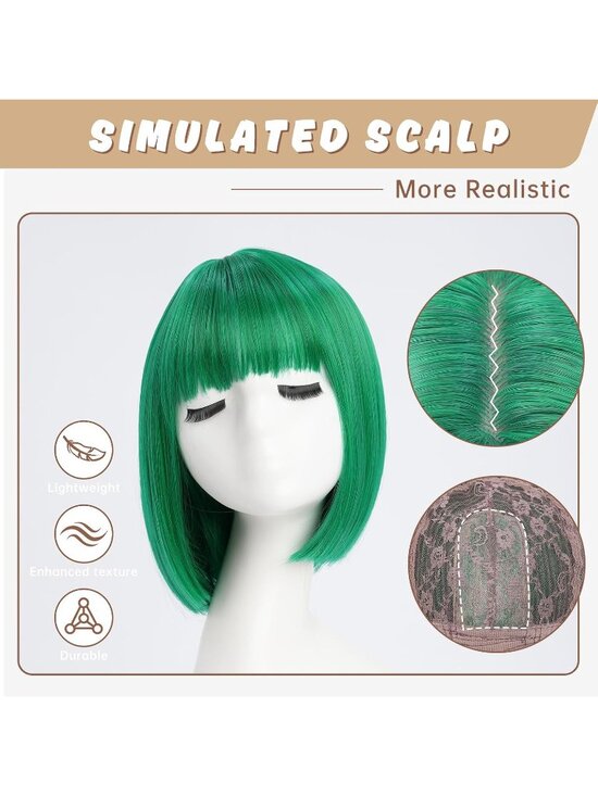 Women Green Heat Resistant Synthetic Straight Ombre Bob Wig Bangs 10 Inch main image 5